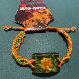 Real Flower Resin With Adjustable Macramé Slip-Joint Bracelet Art NATURE vintage